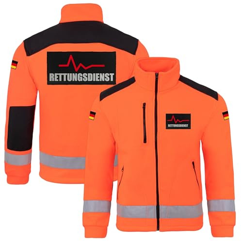RPLUS Fleecejacke Rettungsdienst Herren – Warme Jacke mit Reflexdruck | Einsatzjacke Herren aus dickem Antipilling-Fleece (350–360 g/m²), reflektierender Aufdruck vorne, hinten für Dienst & Alltag