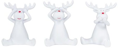 levandeo 3er Set Rentiere Weiß Hirsche Deko Figur Tischdeko Weihnachtsdeko Aufsteller Weihnachten Tierfigur