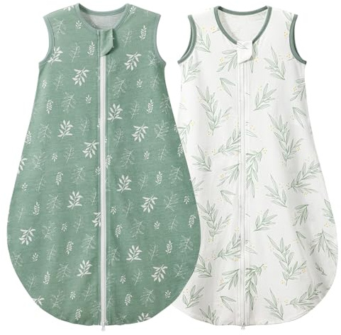 Duomiaomiao Set de 2 sacos de dormir para bebés, 0,5 TOG, de algodón ligero de alta calidad, adecuado para niños de 6 meses a 5 años (hoja verde/M)