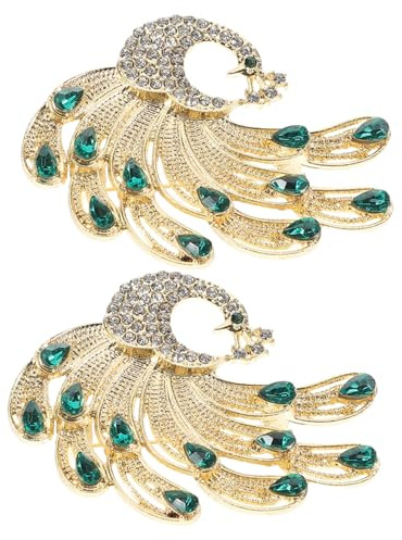 Mikikit 2 Stück pack Strass Broschen Pfau Vogel Motiv Kleiner Sicherheitsnadeln aus Zinklegierung Schalkragenknöpfe für Damen Kleidung und Schalclips