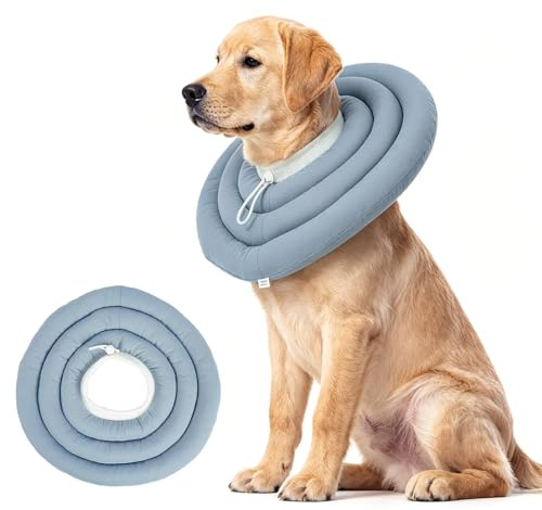 Halskrause Hund Weich Leckschutz Nach OP, Wasserdichter Hundekragen mit Kordelzug, Gepolsterter Halskragen als Alternative Zum Trichter, OP Kragen für mittelgroße und große Hunde, Staubblau (XXL)