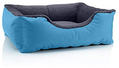 BedDog Hundebett Teddy flauschig, Hundekissen mit abziehbaren waschbaren Bezug, Hundekorb, Hundesofa, für kleine Hunde, S, grau-blau