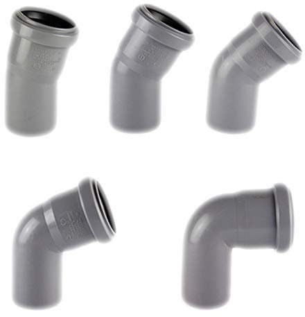 HT Bogen Winkel 87° Grad Verbinder für Rohr Außendurchmesser 50mm 5,0cm DN50 mit Steck Muffe + Gummi Dichtung Abwasser Abfluss Leitung Kunststoff PP grau Kanalrohr Fitting HTB