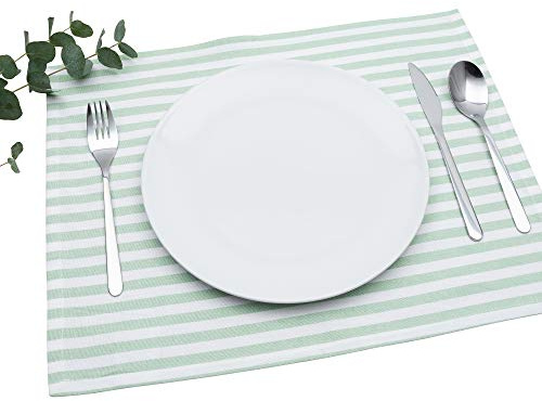 FILU Tischset 4 Stück Mint/Weiß gestreift (Farbe und Design wählbar) 33 x 45 cm - hochwertig gefertigte Platzsets aus 100% Baumwolle im skandinavischen Landhaus-Stil