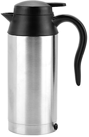 750ml Auto Wasserkocher, 24v Elektrischer Edelstahl Reisewasserkocher, Wasserkessel mit Zigarettenanzünder, Wasserkocher mit Automatischer Abschaltung, Silber Auto Heizungsflasche