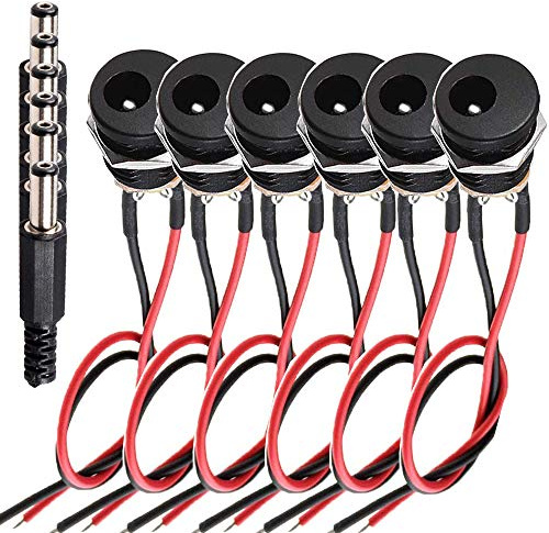 RUNCCI-YUN DC Female Panel Mount Socket, 5.5 x 2.1 MM Threaded Female Mount Connector Adapter with Cable Barrel Jack Plug (6pcs)