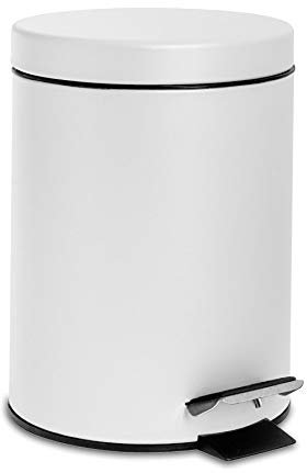 Harbour Housewares 3L Bathroom Bin - Matte White - Round Stainless Steel Pedal Bin Slim Kitchen Rubbish Trash Can Garbage Dustbin with Lid and Inner Liner Bucket