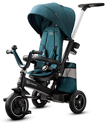 Kinderkraft EASYTWIST Triciclo Infantil, con Accesorios, Ventana de Techo, Cinturones de Seguridad, rotación de 360 Grados, Rueda Libre, Barra de Empuje, a Partir de 9 Meses hasta 5 años, Verde