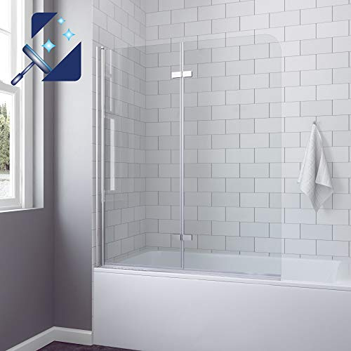 AQUABATOS® 120 x 140 cm Duschtrennwand für Badewanne Badewannenfaltwand Badewannenaufsatz chrom Dusche faltbar Duschwand Glas Faltwand aus 5 mm Einscheiben Sicherheitsglas Echtglas Nano Beschichtung