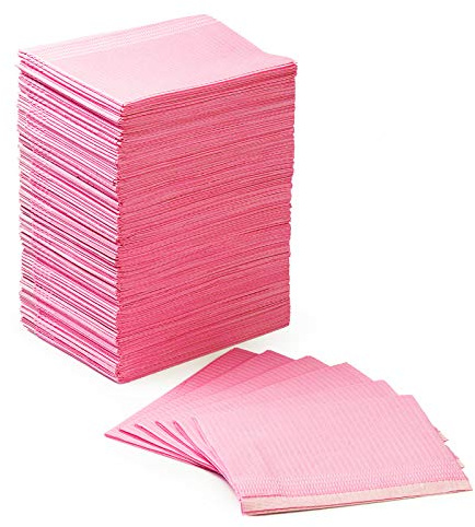 JMU 125 Pack Dental Bibs, Pink Dental Bibs Disposable 3-Ply Patient Bib
