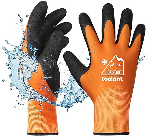 OriStout Arbeitshandschuhe für Herren und Damen, Touchscreen, Wassdichte Handschuhe, Thermohandschuhe Winter, Gartenhandschuhe für kaltes Wetter, Orange, Medium