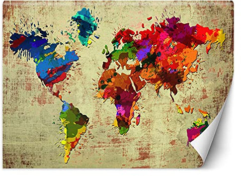 Feeby Carta Da Parati Schema Di Vernice Spray Mondo 350x245 cm multicolore Fotomurale Tessuto Non Tessuto Per Casa Ufficio Camera Da Letto Gabinetto Soggiorno Mappa Dei Contorni Continenti