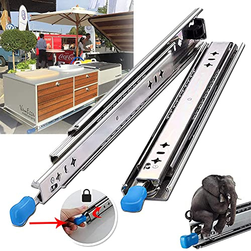 Coulisse Tiroir 1400mm, Rail Coulissant Tiroir Charge Lourde Avec Serrure, Glissiere pour Tiroir à Extension Complète Les Armoires Mobiles Roulement à Billes Robuste 120 kg Capacité Roulement