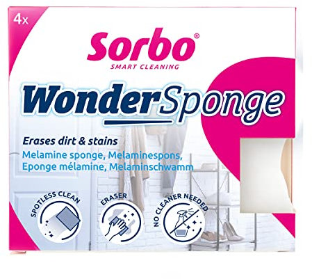 Sorbo Wonder Sponge 2-Pack: Miracle melamine erasers for chemical-free cleaning. Removes stains, streaks & scuffs, no water needed. Ideal for trainers & surfaces.