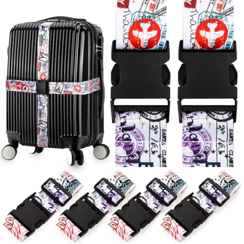 Gutsdoor 4 Stück Kofferbänder rutschfeste Koffergurte, Gepäckband Sicher Reisen, Besonders Auffällig Koffergurt Koffer Zubehör 1.96 in W x 6.23 ft L(4Pack) (4 Stück-M03)