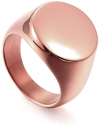 Bishilin Damen Ring Edelstahl, Ringe Personalisiert Siegelring 14MM Poliert Frauen Ring Rosegold Freundschaftsringe mit Gravur Größe 52 (16.6)