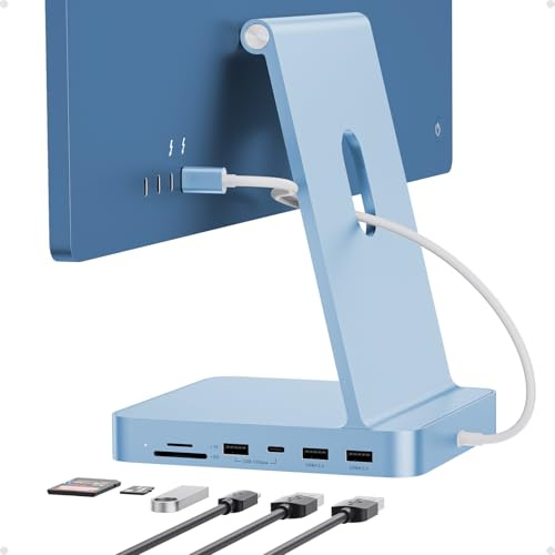 iMac Hub for iMac 24 inch M1/M3/M4 with M.2 4TB SSD NVMe Enclosure | PULWTOP USB Hub Adapter iMac Accessories 4*USB A/C, SD/TF, Docking Station Support Expand M.2 SSD (Not Included) , Blue