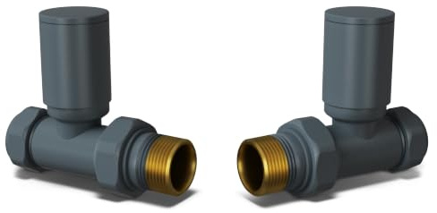 UK Radiators Round Thermostatic Radiator Valve 1/2 x 15mm - Brass TRV | Anthracite Finish - Pair of Valves Included - Solid Brass 1/2 x 15mm Straight - Manual Control