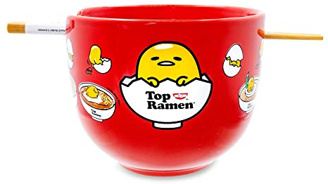 Silver Buffalo Sanrio Gudetama x Nissin Top Ramen 20-Ounce Noodle Bowl and Chopstick Set