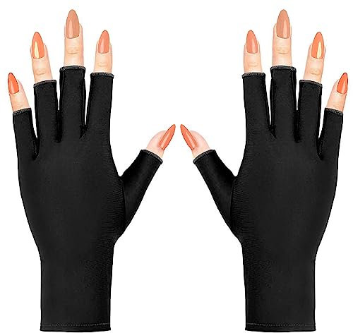 COOSLIM Guantes anti UV para lámpara de uñas de gel, guantes de protección UPF50+ para manicura, guantes de protección solar UV para mujer, color negro