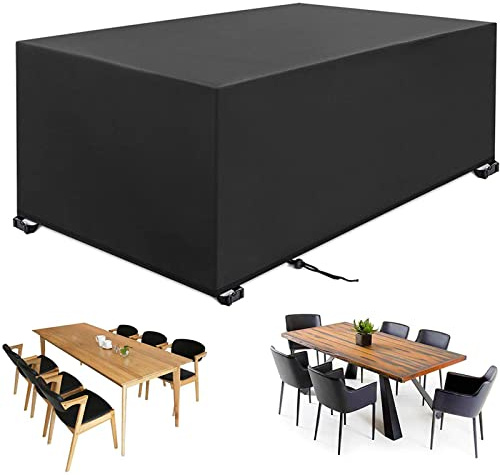 Aipwerer Copertura per Mobili da Giardino 420D Oxford 325x208x58cm | Nero, 420D Oxford, Impermeabile, Anti-UV e Antistrappo, con Coulisse e Cinghie, per Tavoli e Mobili da Giardino