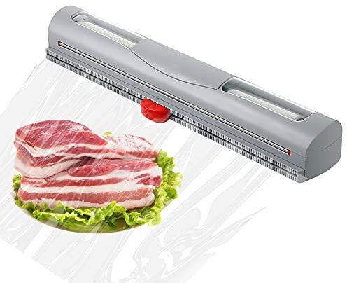 Cling Film Dispenser, 2-in-1 Wrap Organiser with Cutter, Roll of Cling Film & Aluminium Foil Holder, Slide Cutter for Restaurant Kitchen Tools