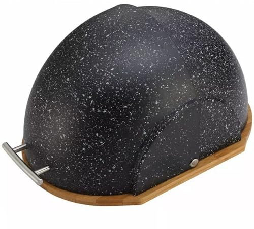 Luckyberg Brotkästen mit Deckel,Brotaufbewahrungsbox, Schneidebrett aus Bambus, Brotkasten aus Metall, Brot und Kekse Lange Aufbewahren und Frisch, 26,5x37x20 cm (Schwarz Marmor)
