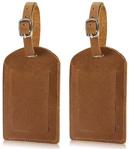 Ringsun Genuine Leather Luggage Tag for Suitcases ID Tags Bag Tags for Luggage (2 Pack)