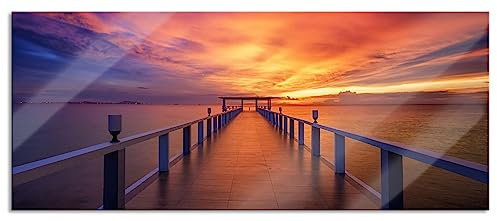 Pixxprint Glasbild Panorama, Wandbild aus Echtglas, Steg ins Meer, 120x50 cm, inkl. Aufhängung und Abstandshalter