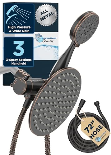 HammerHead Showers Dual Shower Head Combo, 8-Inch Rainfall & 3-Flow Handheld, Oil Rubbed Bronze, 2.5 GPM