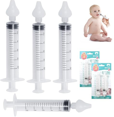 TECHEEL Näsdammsugare baby 4 stycken 10 ml näsdammsugare baby dammsugare nässköljsalt nässugare dammsugare nässköljning baby med silikon återanvändbar näsrengöring för nyfödda småbarn