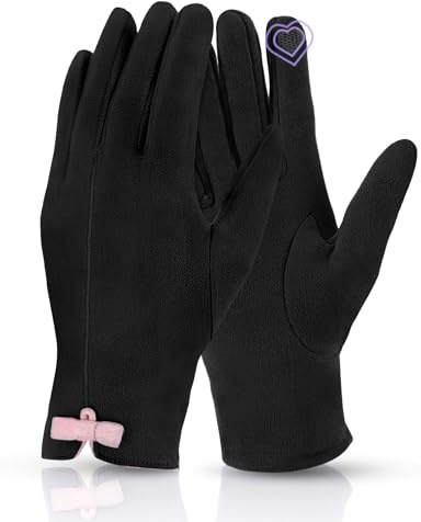 MELLIEX Damen Touchscreen Handschuhe mit Farbkontrast und Wildleder Stoff Winter Pulswärmer Handschuhe Unisex Warm Weiche handschuhe für Damen - Schwarz