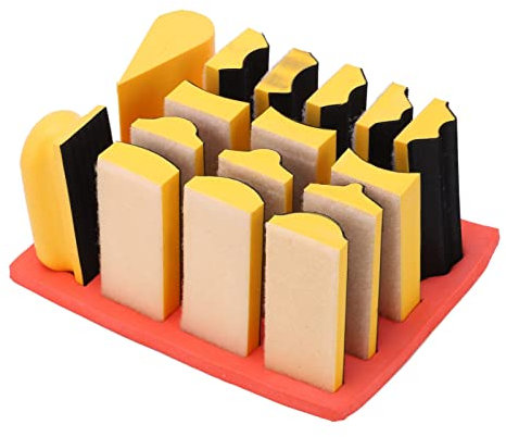 16PCS Hand Grinding Blocks,Sanding Bocks Auto Body Automotive Sanding Blocks Durablock Sanding Block Set Self Adhesive Groove Curved Surface Polishing Block for Woodworking