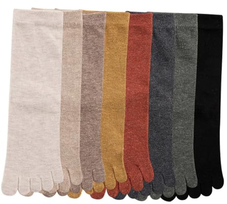 AOOPOO 8 Paia di Calzini a Cinque Dita in Cotone Tinta Unita da Donna per Sport, Corsa e Tempo Libero - Lunghi, Morbidi e Traspiranti - EU 35-40