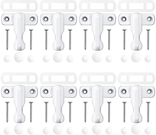 KAMTOP Sash Jammers, Zinc Alloy Window Security Locks, 8 Pack | White blockers with fixing screws, for uPVC and PVC windows and doors, home security upgrades and replacement fittings
