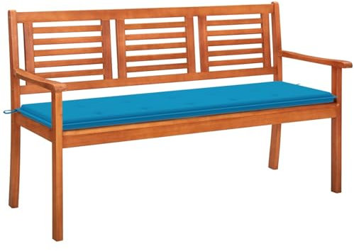 Camerina 3-Sitzer-Gartenbank mit Auflage 150 cm Massivholz Eukalyptus Parkbank Sonnenbank
