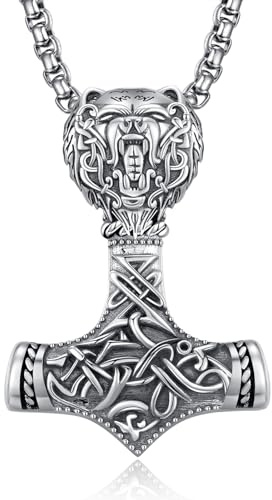 ADMETUS Collar de plata de ley 925 con colgante de martillo de Thor vikingo Mjolnir, joyería de regalo para hombres con cadena rolo de 2,5 mm y 5 cm, Plata de ley, No es una piedra preciosa