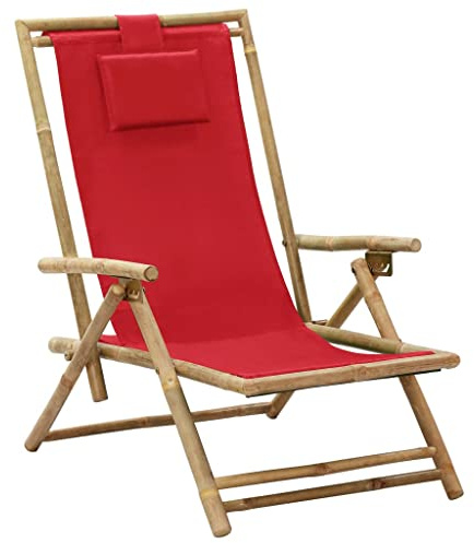 CKioict Stapelstuhl Bistrostuhl Balkonmöbel Verstellbarer Relaxstuhl Rot Bambus und Stofffür Gärten, Pools, Terrassen