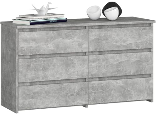 AKORD | Kommode CL-100 mit 6 Schubladen | Komodenschrank | Funktional | Für Wohnzimmer | Für Schlafzimmer | Langlebig | Rollenführung | ABS-Kante 35x100x57cm | Beton + Beton Front