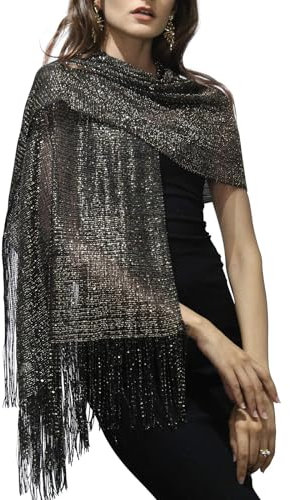 DiaryLook stola für abendkleid glitzer schal silber damen festlich 23er jahre silber kleid,Black Gold