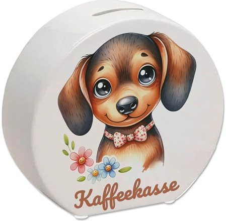 Dackel mit Schleife Spardose mit Spruch Kaffeekasse Niedlicher Dackel Spardose für Hundesalon Süßes Hund Tier Gesichtsausdruck Freundlich Verspielt