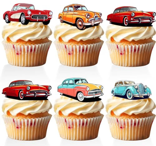 Amazing Party Cupcake Toppers, 18pcs Classic Car by Brand Materials, Perfect Size, Easy Assembly, Versatile Decorations for Birthday, Baby Shower, Graduation and Other Occasions