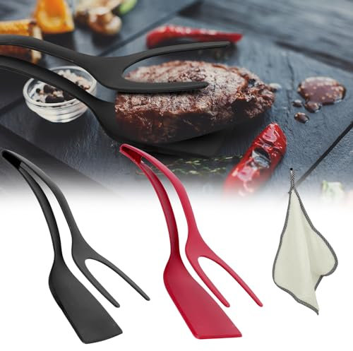 HEDMON 2 en 1 Spatule à œufs,Patule à œufs à crêpes multifonction Silicone Egg Spatula avec omelette en nylon Poignée Et à Rabat spatule double œufs au plat pour œufs au plat,Steak,Friture,Grillades