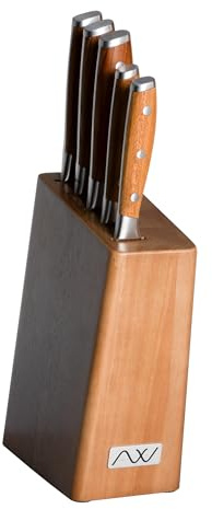 Rockingham Forge Ashwood 6 Piece Knife Block Set, Stainless Steel Blade, Natural Wood Handle