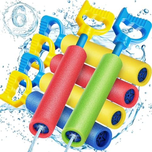 Wasserpistole Schaumstoff 38cm Wasserpistole Kinder Wasserspritze Wasserspritzpistole Kinder Spritzpistole Wasser Großer Reichweite Wasserpistolen Set Wasserspielzeug für Pool Strand Spiele(6Pcs)