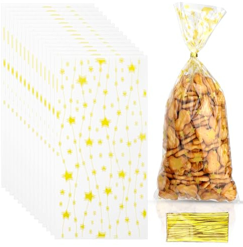 100 Plätzchentüten,Cellophantüten Klein,Kekstüten Transparent,Kekstüten Weihnachten,Zellophantüten,Klarsichttüten Zum Befüllen,Geschenkbeutel Weihnachten,Kleine Tüten Für Süßigkeiten Sterne