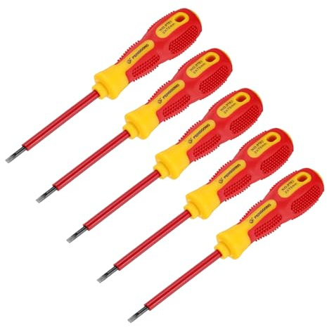QUARKZMAN 5Pcs 1000V Tournevis Électrique Magnétique Isolé à Fente 3mm x 75mm CR-V Tournevis à Tête Plate pour Électriciens