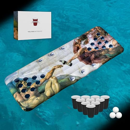 RedCupShop® XXL Pool Pong Luftmatratze | Beer Pong Set mit 25 Bechern & 3 Bällen | 175x75 cm Schwimmende Luftmatratze für Pool & Strand | Sommer Partyspiel & Geschenkidee