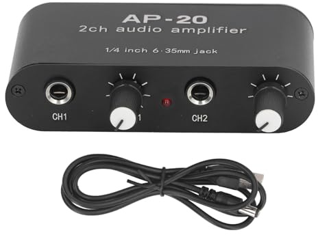 Srliya Unabhängiger Zweikanal-Sound-Vorverstärker, 1/4 Zoll, 6,35 Mm, 0 Bis 20 DB Verstärkung, Sound-Verstärker für Mikrofoninstrumente, DC 5 V – 12 V