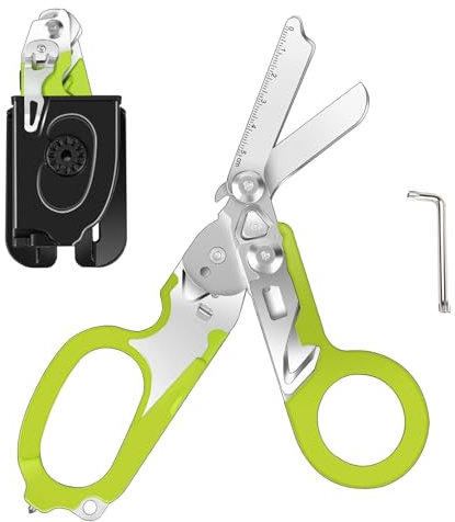 Trauma Schere Multitool Rettungsschere mit 6 Praktischen Funktionen Faltbare Scherenzange aus Edelstahl-Ideal für Professionellen Einsatz Im Rettungsdienst Oder Alltägliche Aufgaben - Grün
